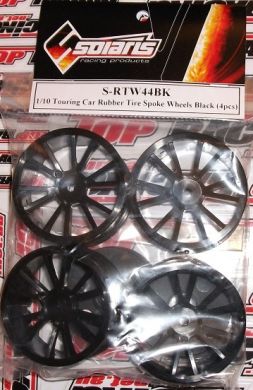 Solaris 1/10 Touring Car Rubber Tire Spoke Wheels Black (4 pcs)